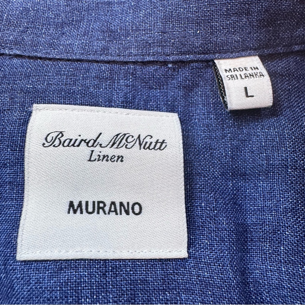 Baird McNutt Linen Murano Button Shirt S/S Sz Large Mens Blue Boho Beach Coastal - Picture 4 of 5